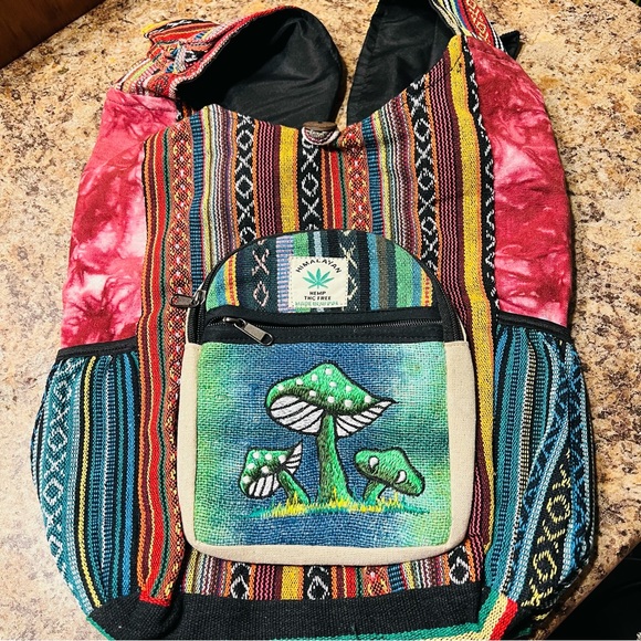 Himalayan Hemp Mushroom Print Boho Hippie Hemp and 100% Cotton Shoulder Bags - Picture 5 of 9